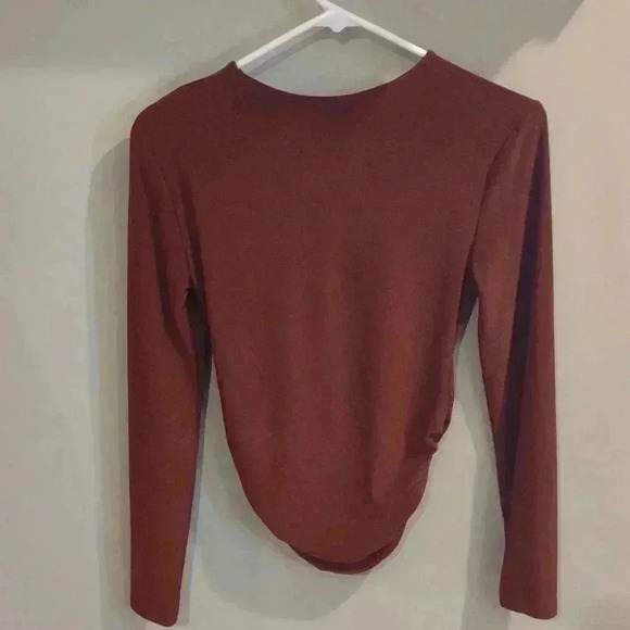 Zara brown long sleeve‎ ruching elastic sides top women's small - Picture 3 of 4